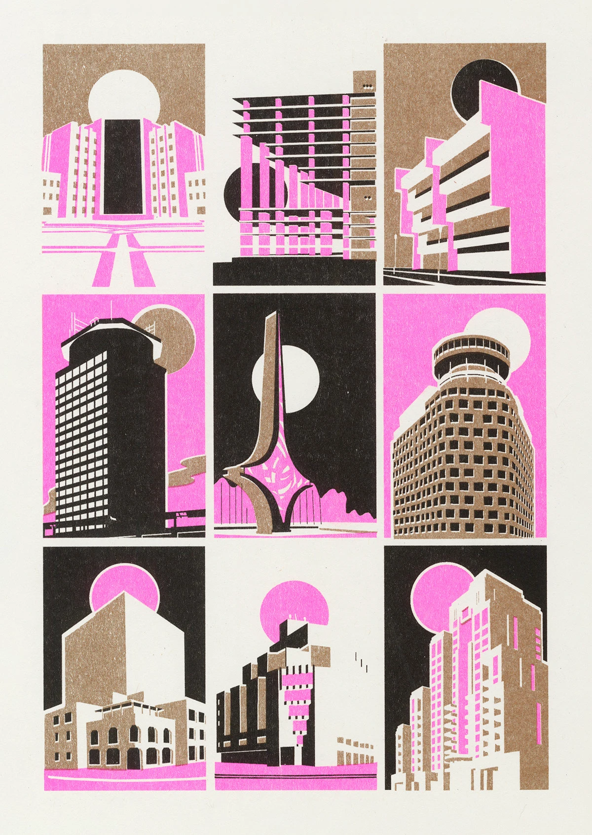 The Damascus Edition: a risograph print of Damascus modernist buildings by RisoClub